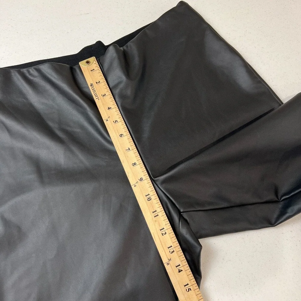 A New Day Womens Legging Pants Size XL Black Faux Leather High-Waist Stretchy‎